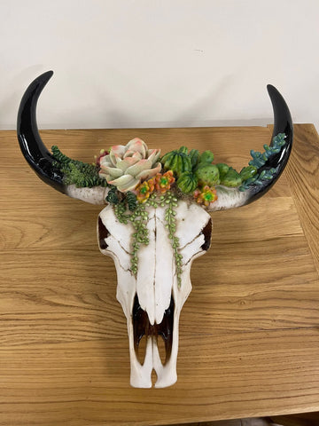 Large Bull Skull Cactus Wall Ornament - JG072