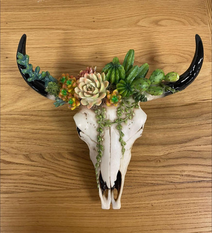 Small Bull Skull Cactus Wall Ornament - JG073