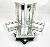 Mirrored Glass Prism Crystal Bookends & 6 Glitter Mirrror Coasters - CD187