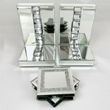 Mirrored Glass Prism Crystal Bookends & 6 Glitter Mirrror Coasters - CD187