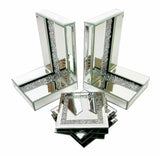 Mirrored Glass Crushed Diamante Crystal Bookends & 6 Glitter Mirrror Coasters - CD185