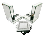 Mirrored Glass Crushed Diamante Crystal Bookends & 6 Glitter Mirrror Coasters - CD185