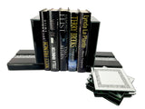 Black High Gloss Glass Prism Crystal Bookends & 6 Glitter Mirrror Coasters - CD186