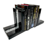 Black High Gloss Glass Prism Crystal Bookends & 6 Glitter Mirrror Coasters - CD186