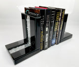 Black High Gloss Glass Prism Crystal Bookends & 6 Glitter Mirrror Coasters - CD186