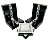 Black High Gloss Glass Prism Crystal Bookends & 6 Glitter Mirrror Coasters - CD188