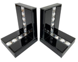 Black High Gloss Glass Prism Crystal Bookends & 6 Glitter Mirrror Coasters - CD188