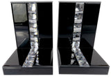 Black High Gloss Glass Prism Crystal Bookends & 6 Glitter Mirrror Coasters - CD188