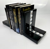 Black High Gloss Glass Prism Crystal Bookends & 6 Glitter Mirrror Coasters - CD188