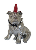 Small Silver Electroplated Sitting Bulldog with Red Mohawk Ornament - JG019