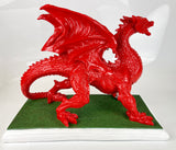 Large Red Welsh Dragon with Rugby Ball Ornament - JG052