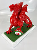 Small Red Welsh Dragon with Rugby Ball Ornament - JG053