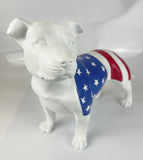 White Staffordshire Bull Terrier with American Flag Ornament - JG054