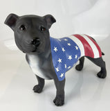 Black Staffordshire Bull Terrier with American Flag Ornament - JG055