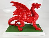 Small Red Welsh Dragon with Rugby Ball Ornament - JG053