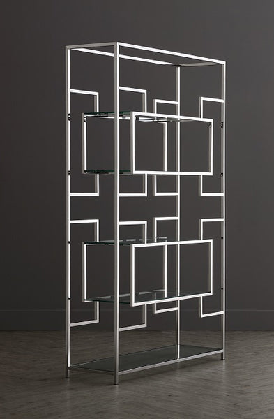 Stainless Steel Silver & Clear Glass Geometric Shelving Unit - KM001