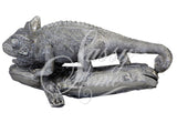 Silver Electroplated Chameleon on Log Ornament - NY009