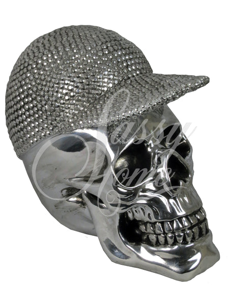 Silver Electroplated Skull in Baseball Cap Ornament - NY016