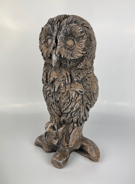 Carved Wood Effect Tawny Owl Garden Ornament - FC057