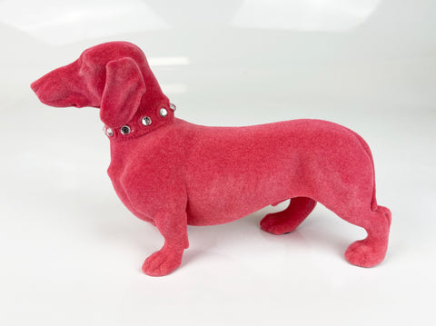 Hot Pink Flocked Dachshund Sausage Dog Ornament - NY073