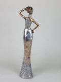 Golden African Lady with Peach & Silver Marble Dress Ornament - WL3800A