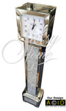 Square Mirrored Diamante Long Case Grandmother Clock - CD134