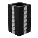 Black Glass & Crystal Square Pillar Vase - CD178