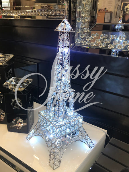 Small Eiffel Tower Crystal Diamante Silver LED Table Lamp